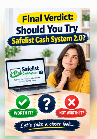 Safelist Cash System 2.0 review showing the final verdict on whether the affiliate marketing and safelist traffic system is worth trying.